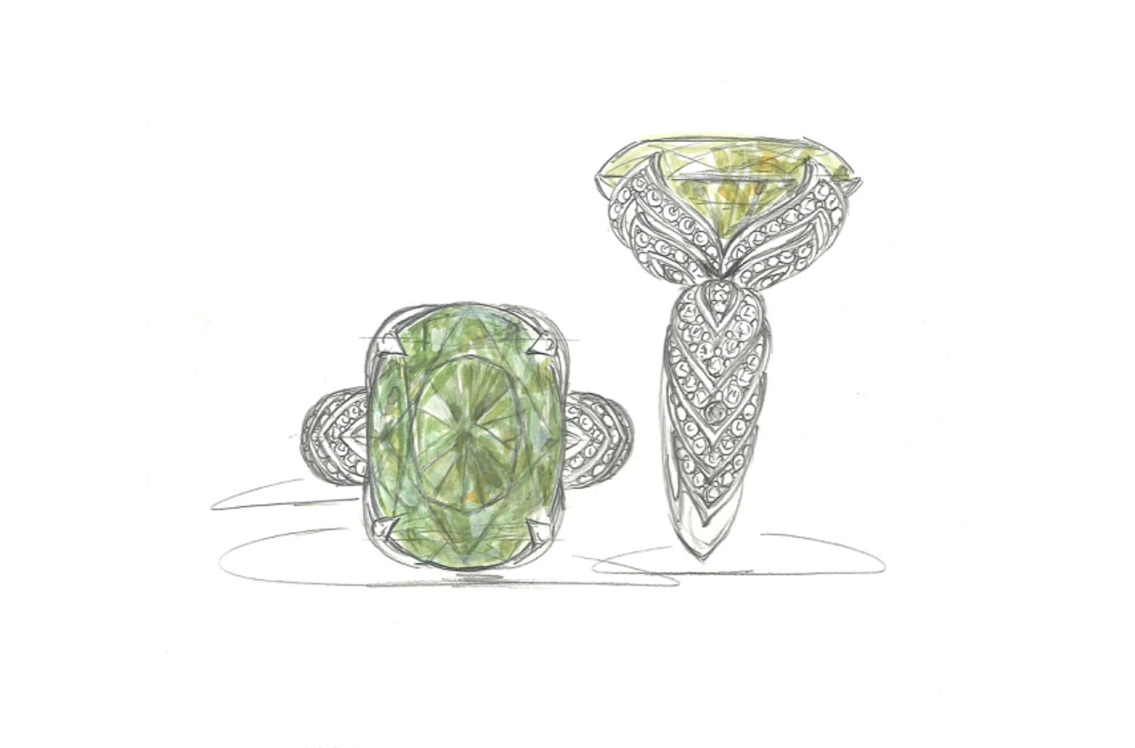 13.57ct Record USA Datolite Ring with D Flawless Diamonds set in 18K Yellow Gold