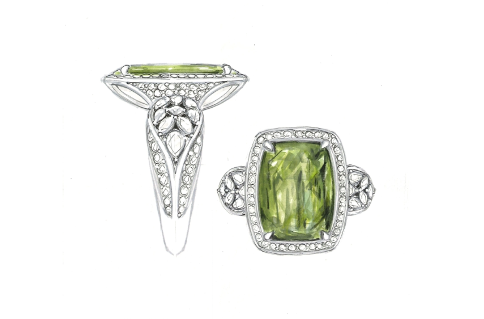 9.80ct Dominican Historic Green Amber Ring with D Flawless Diamonds set in 18K Yellow Gold