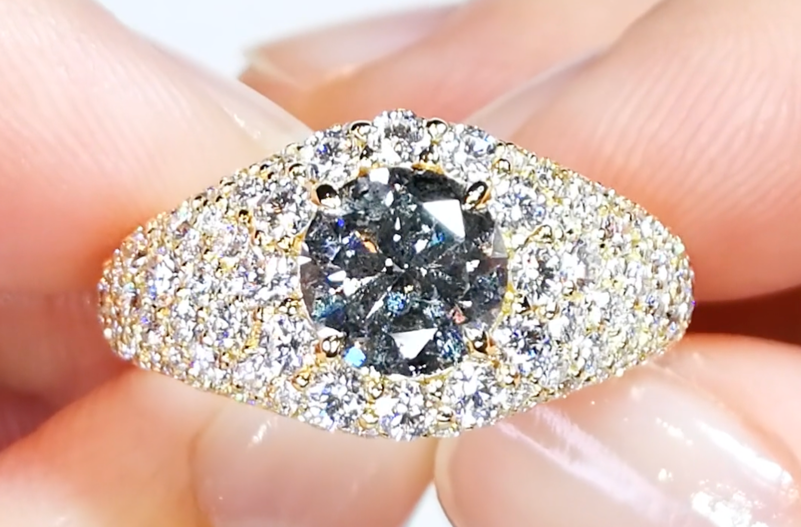 1.50ct Argyle Salt And Pepper Diamond Ring with D Flawless Diamonds set in 18K Yellow Gold