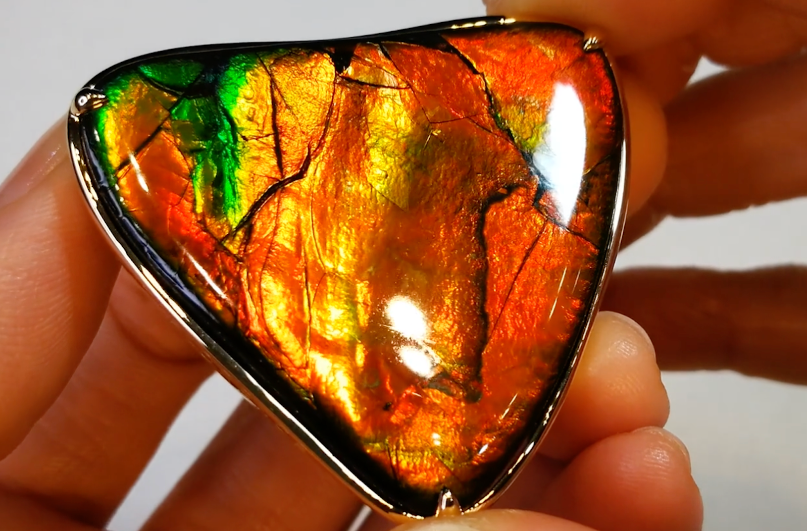 69.19ct Canadian Solid Natural Ammonite Brooch with D Flawless Diamonds set in 18K Yellow Gold