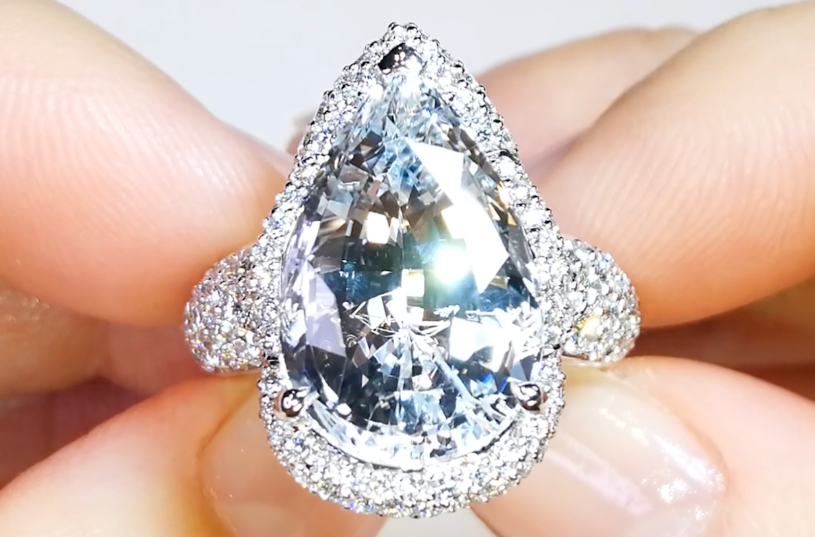11.17ct GIA Notable Award Russian Jeremejevite Ring with D Flawless Diamonds set in 18K White Gold