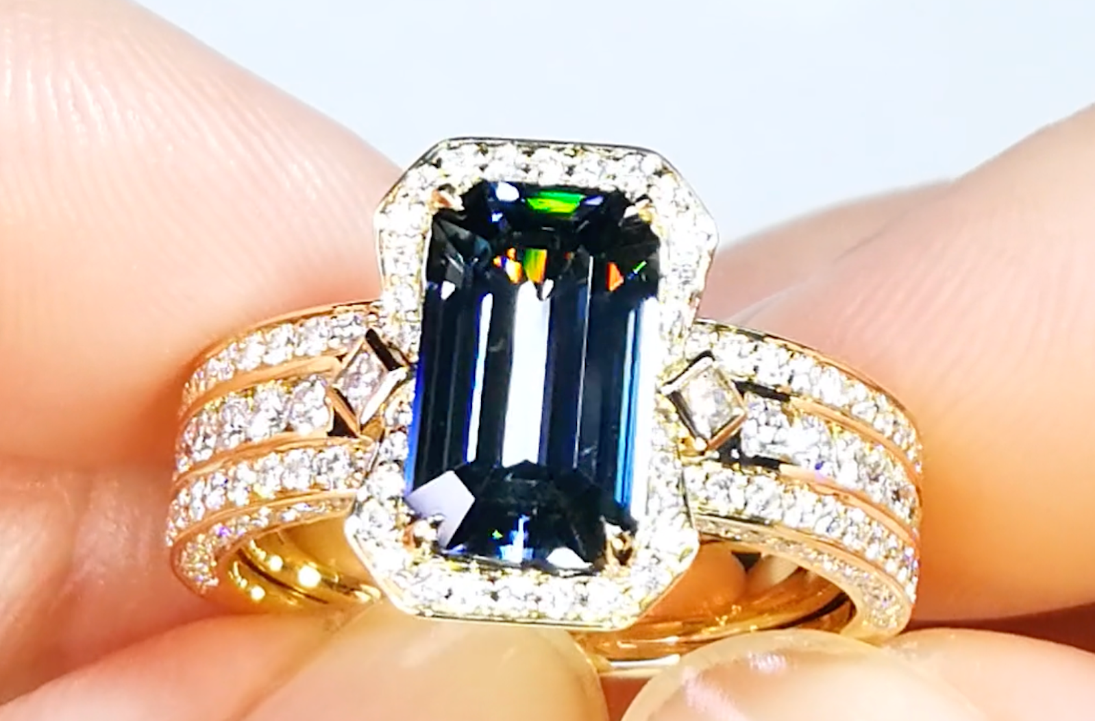 3.52ct Burmese Color Change Natural Zircon Ring with D Flawless Diamonds set in 18K Yellow Gold