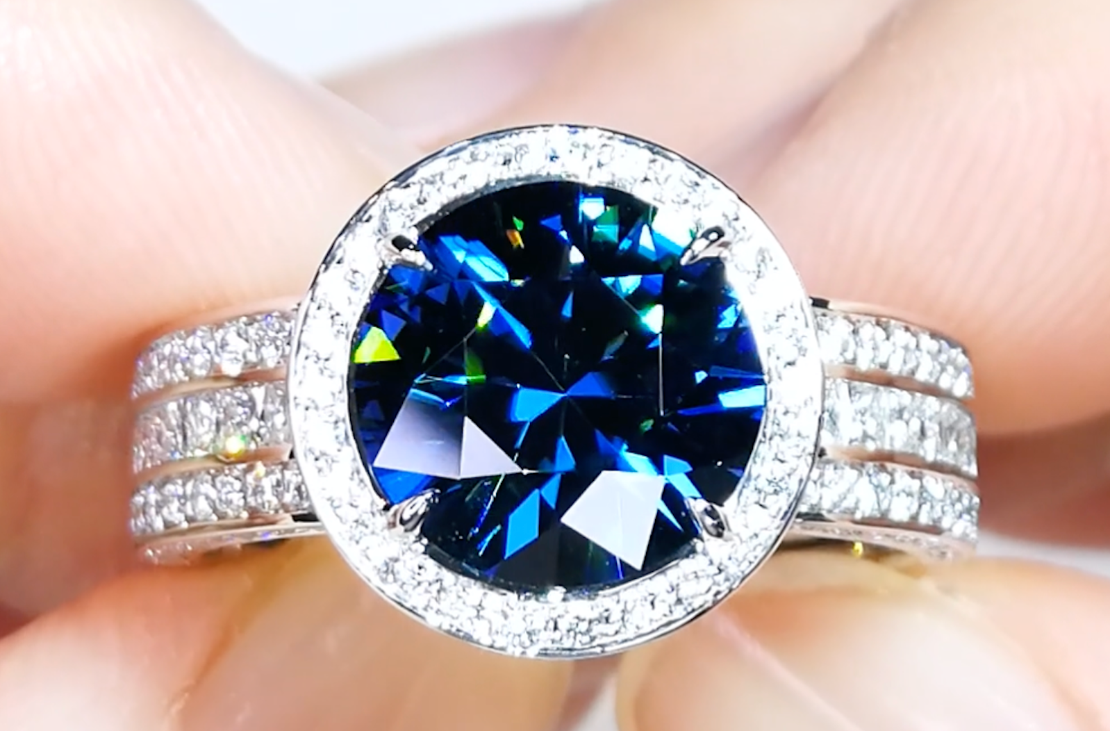 4.44ct Burmese Color Change Natural Zircon Ring with D Flawless Diamonds set in 18K White Gold