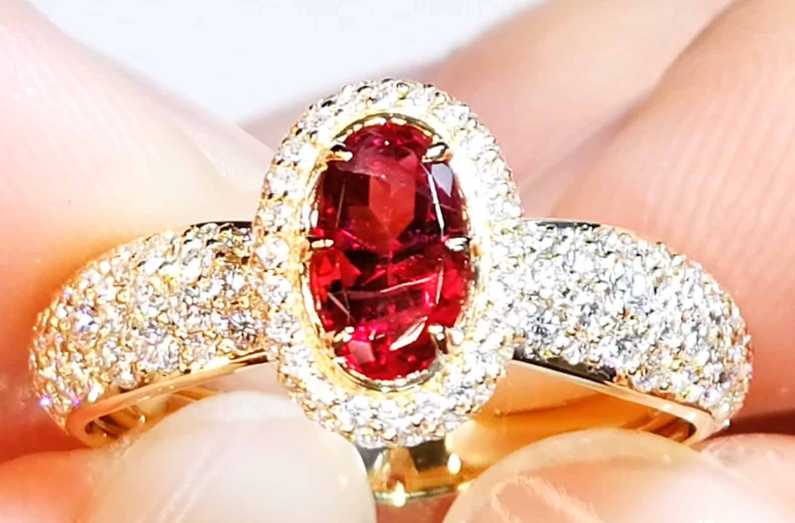 0.57ct No Oil Bixbite Red Beryl Ring with D Flawless Diamonds set in 18K Yellow Gold