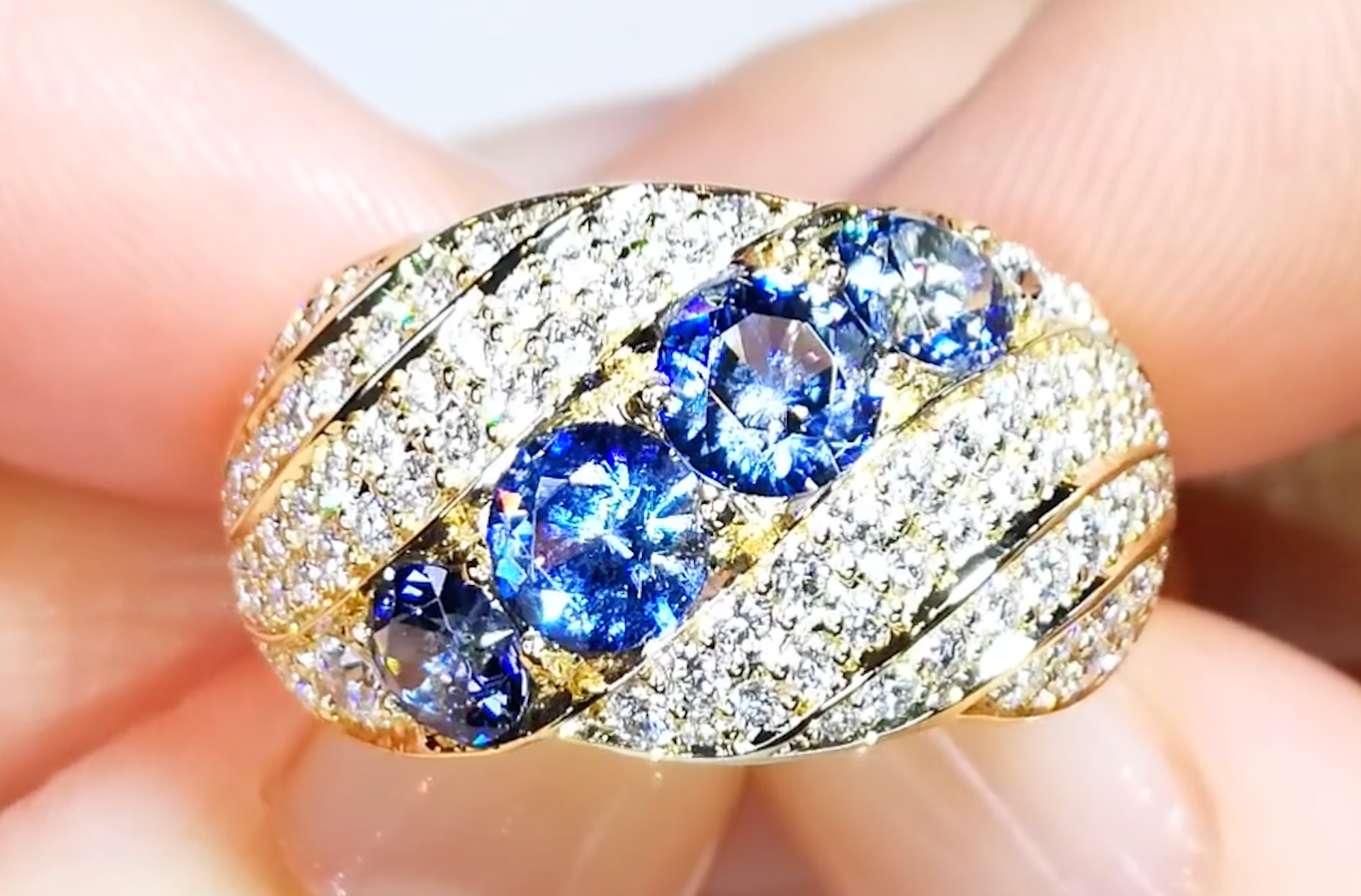 1.88ct Benitoite Ring with D Flawless Diamonds set in 18K Yellow Gold