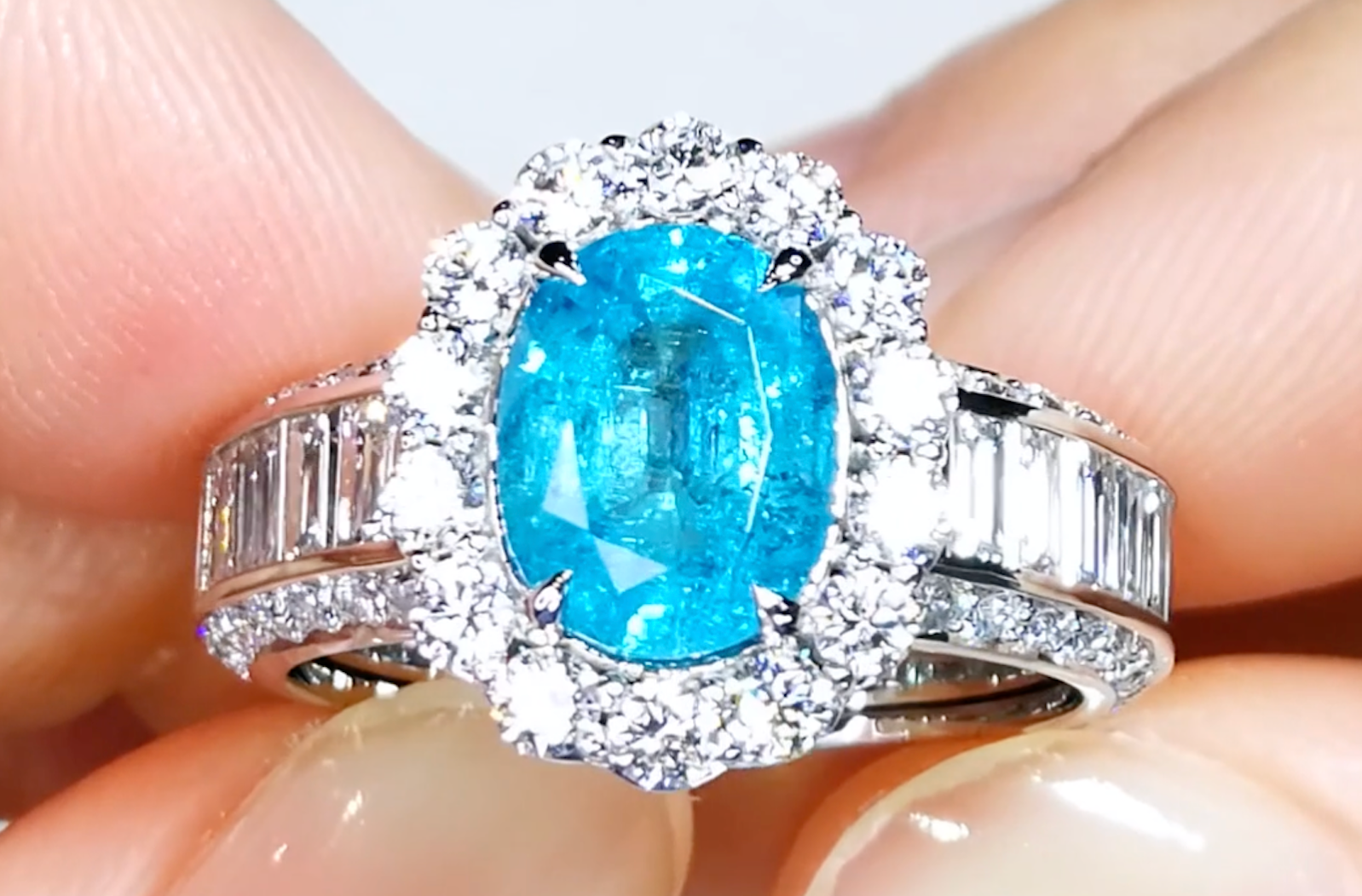 2.34ct Neon Brazilian Paraiba Ring with D Flawless Diamonds set in 18K White Gold