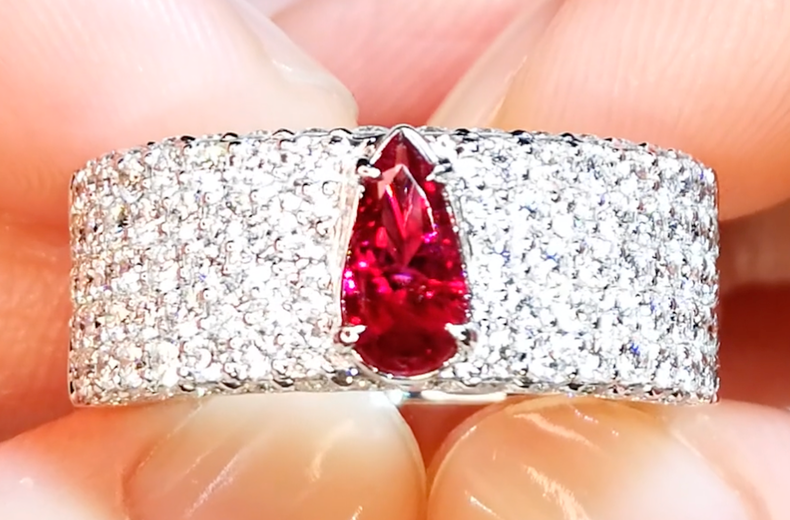 0.48ct No Oil Bixbite Red Beryl Ring with D Flawless Diamonds set in 18K White Gold