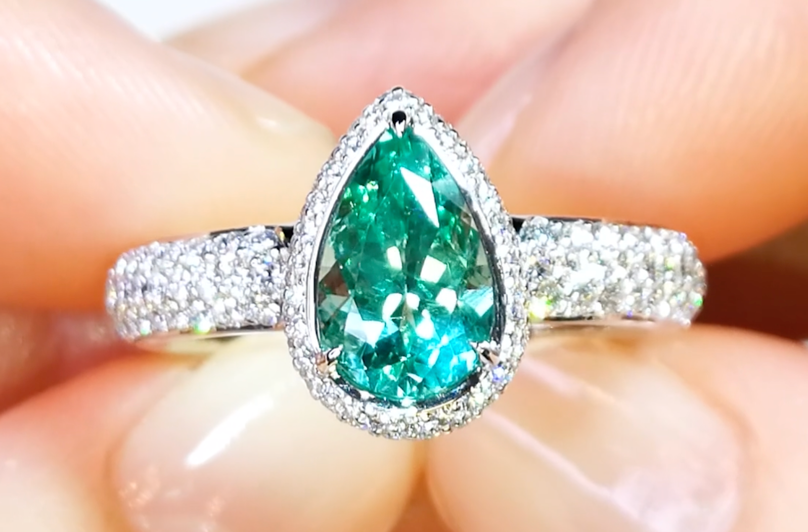 1.33ct No Oil Russian Emerald Ring with D Flawless Diamonds set in 18K White Gold