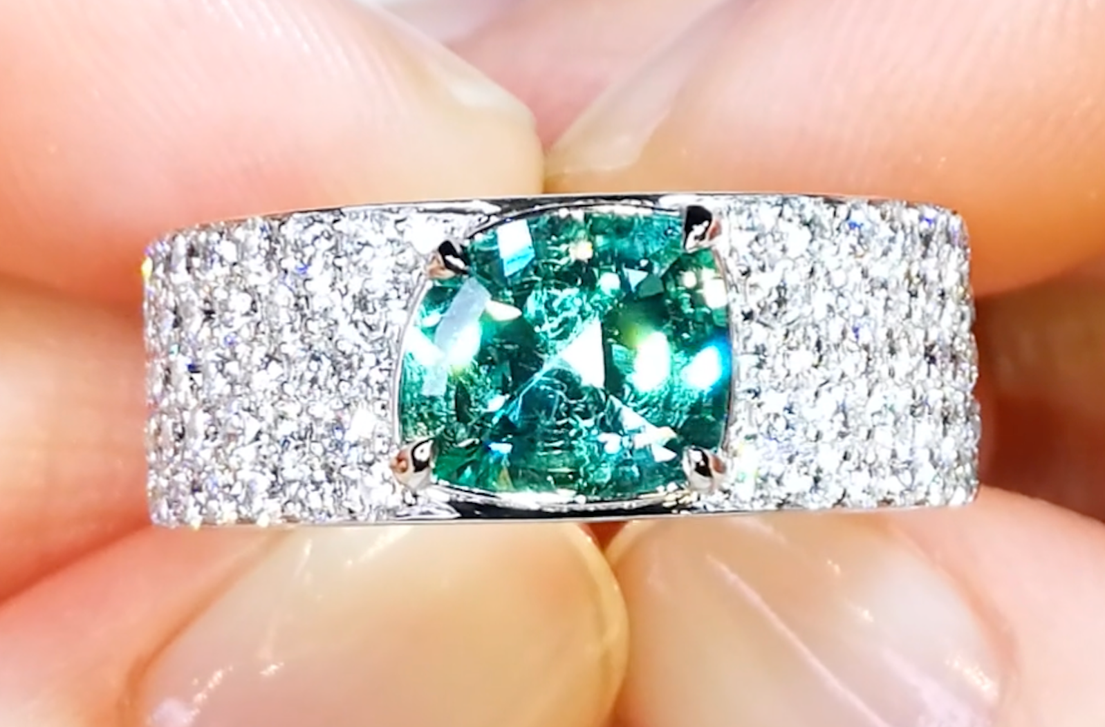 1.59ct No Oil Russian Emerald Ring with D Flawless Diamonds set in 18K White Gold