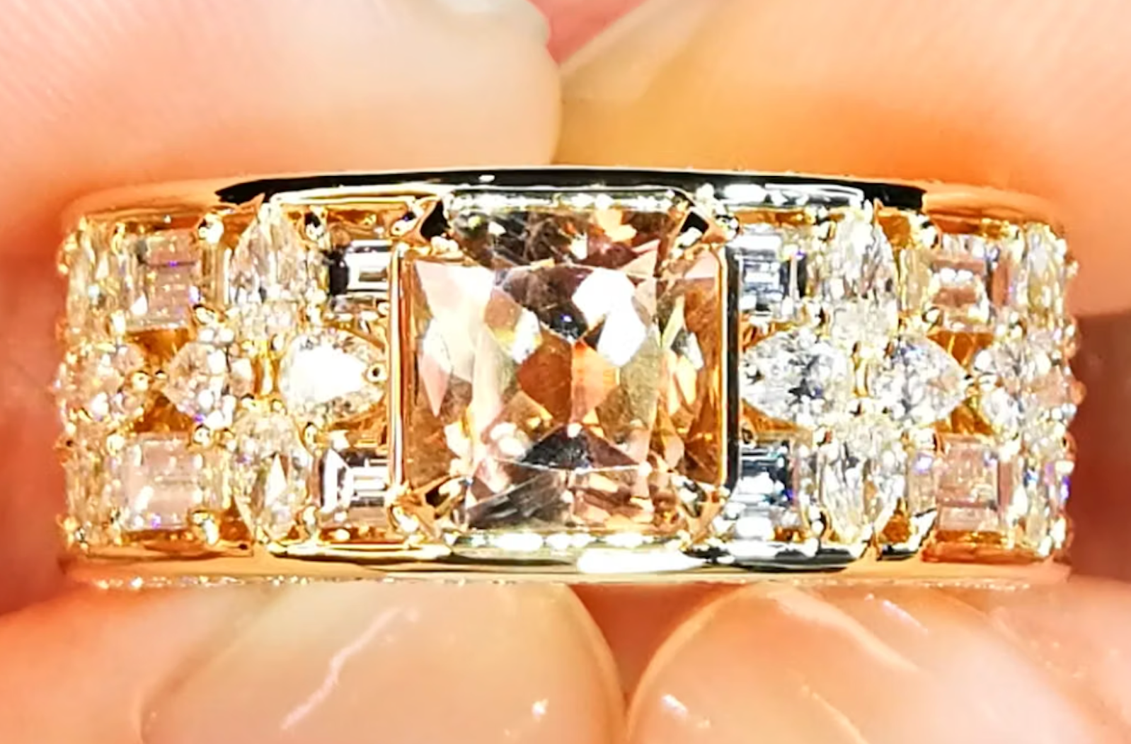 1.69ct Pink Tanzanite Ring with D Flawless Diamonds set in 18K Yellow Gold