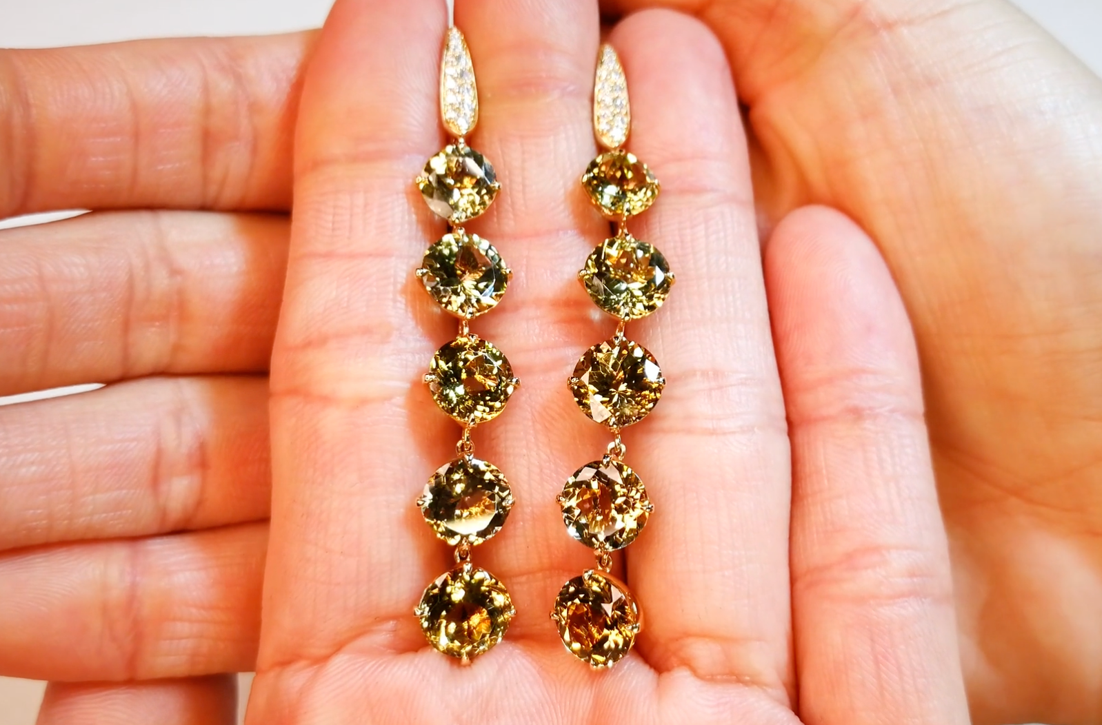 18.68ct Unheated Yellow Tanzanite Earrings with D Flawless Diamonds set in 18K Yellow Gold