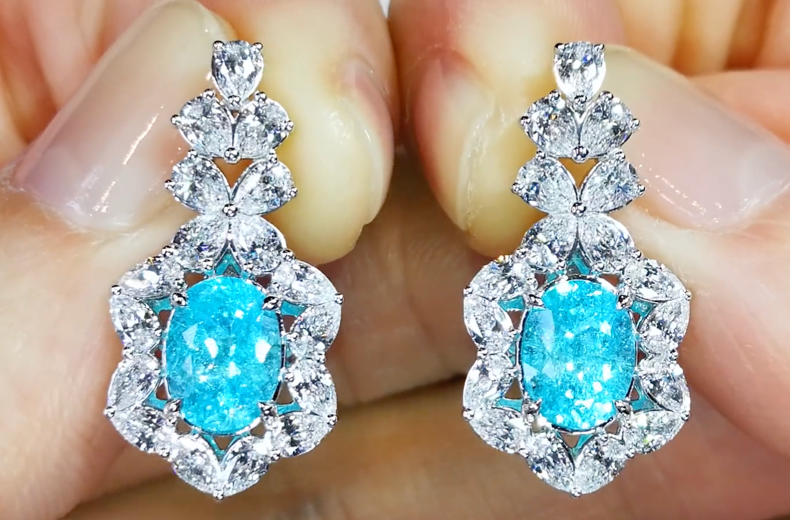 2.43ct Neon Brazilian Paraiba Earrings with D Flawless Diamonds set in 18K White Gold