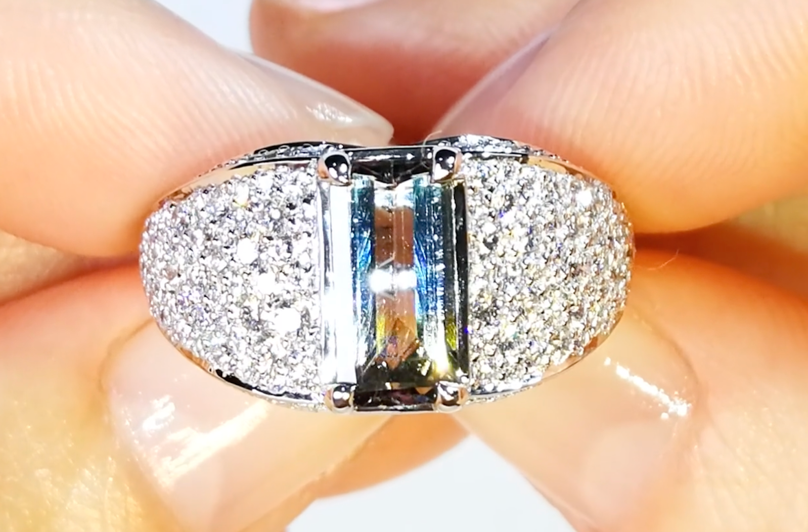 1.73ct Bi Color Tanzanite Ring with D Flawless Diamonds set in 18K White Gold