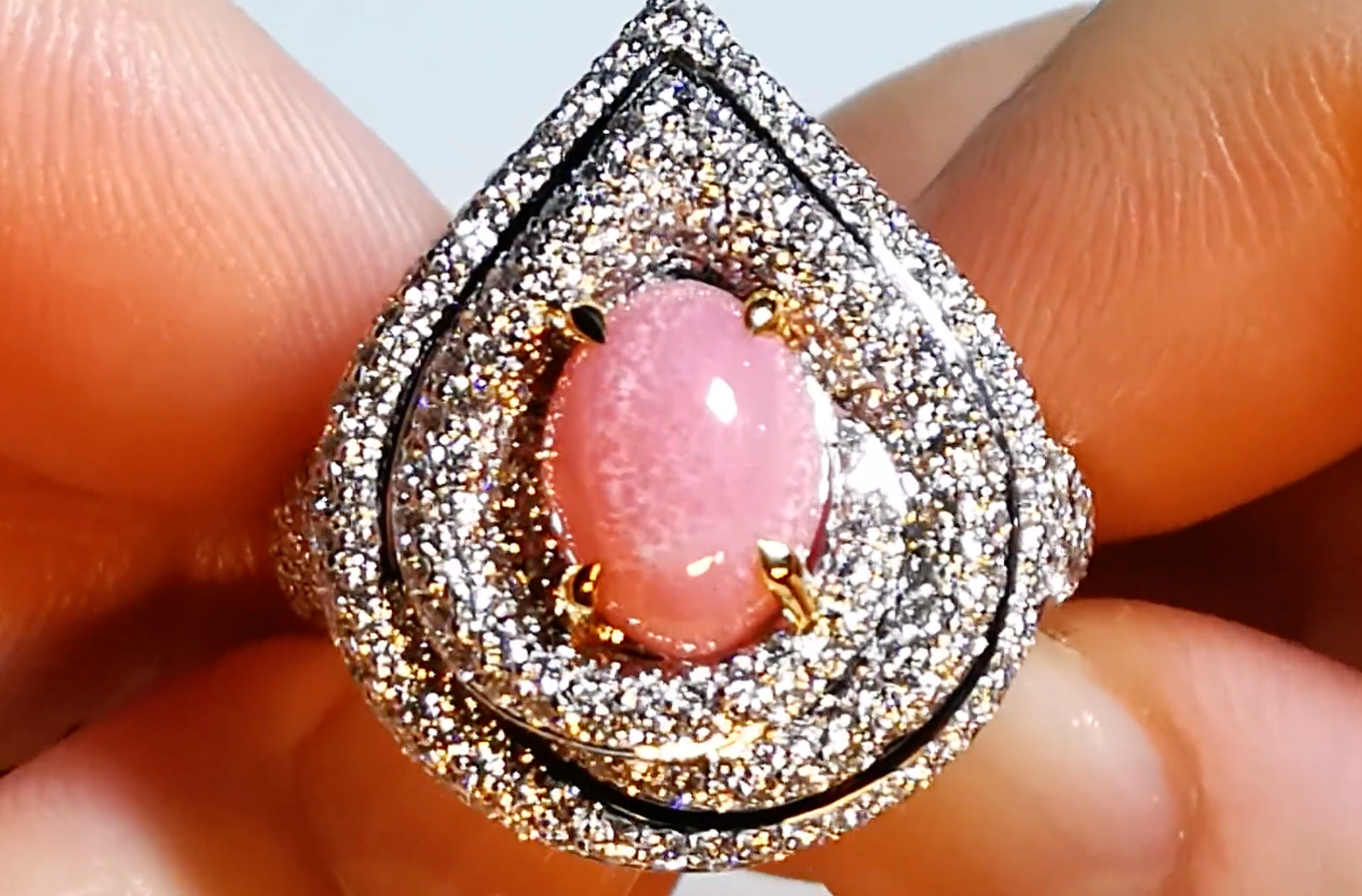 3.19ct Natural Sakura Gem Conch Pearl Ring with D Flawless Diamonds set in 18K White Gold