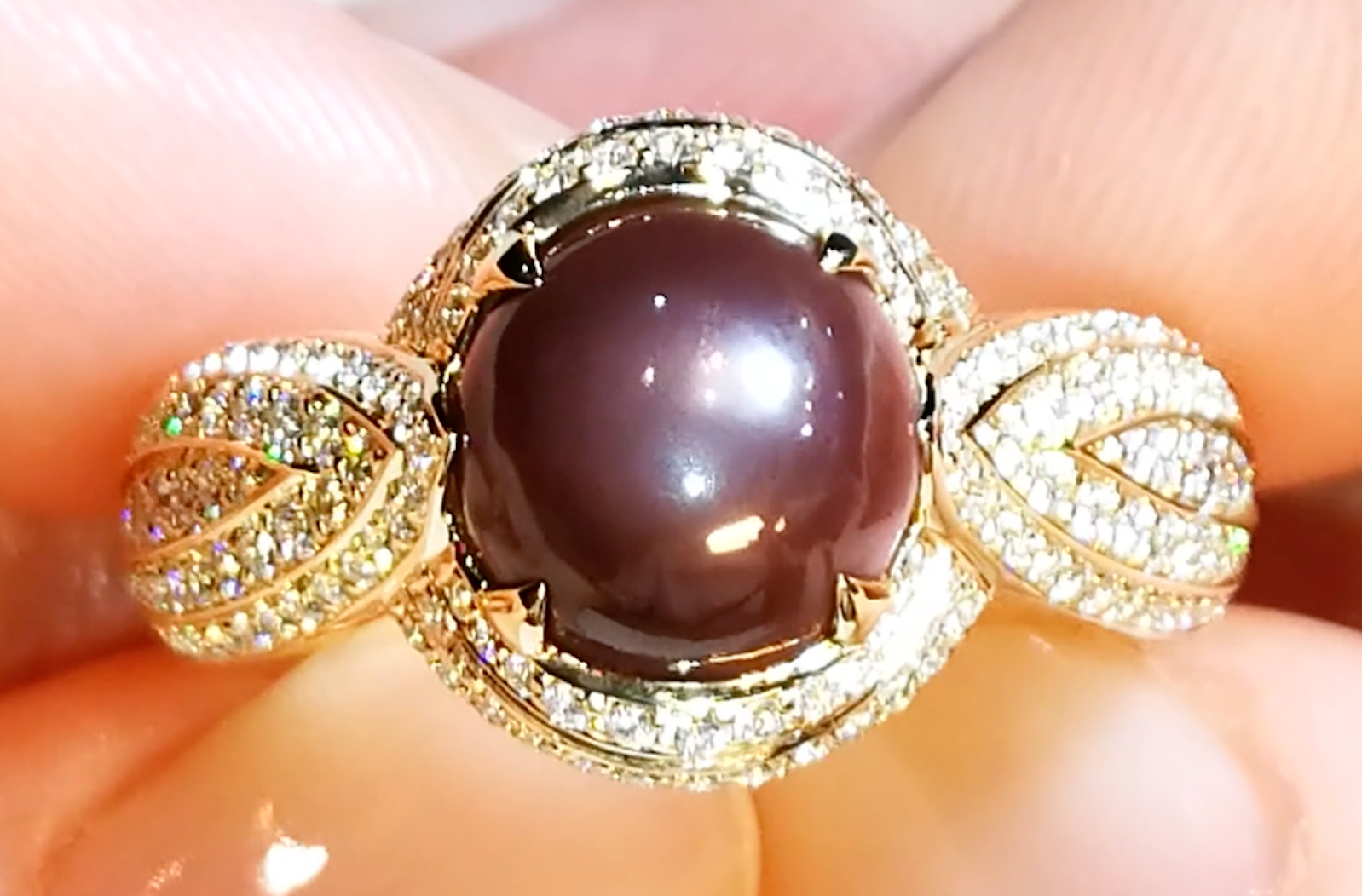 3.50ct North Carolina Blue Mussel Gem Pearl Ring with D Flawless Diamonds set in 18K White Gold