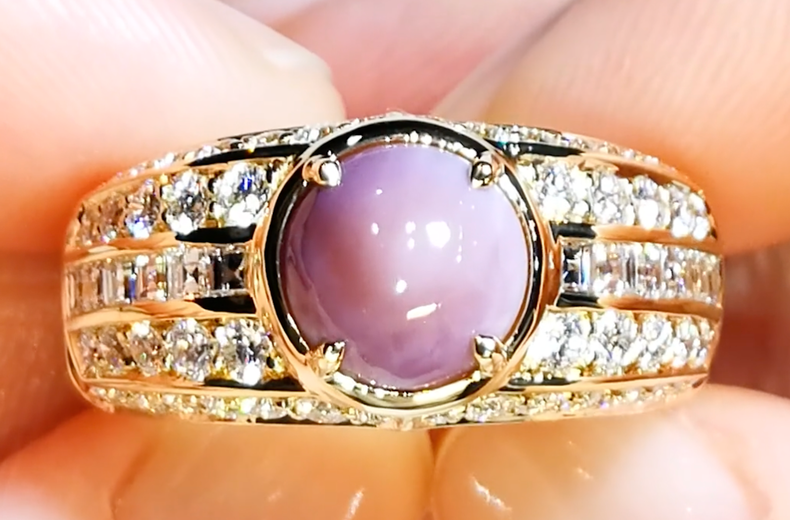 2.20ct North Carolina Blue Mussel Gem Pearl Ring with D Flawless Diamonds set in 18K Yellow Gold