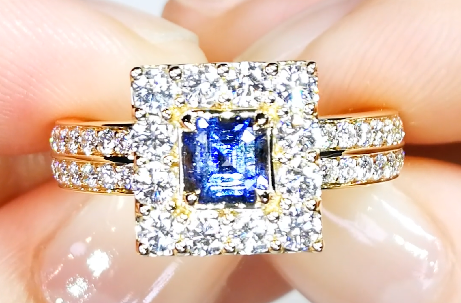 0.79ct Gem Dumortierite Ring with D Flawless Diamonds set in 18K Yellow Gold