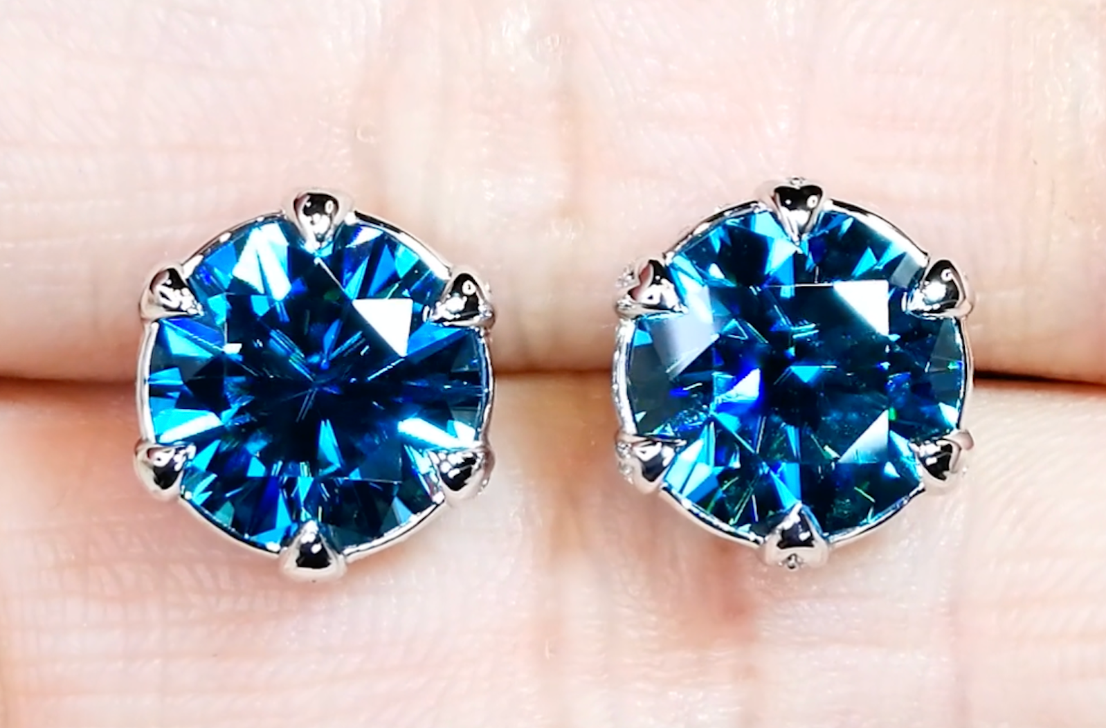 13.28ct Blue Zircon Earrings with D Flawless Diamonds set in 18K White Gold