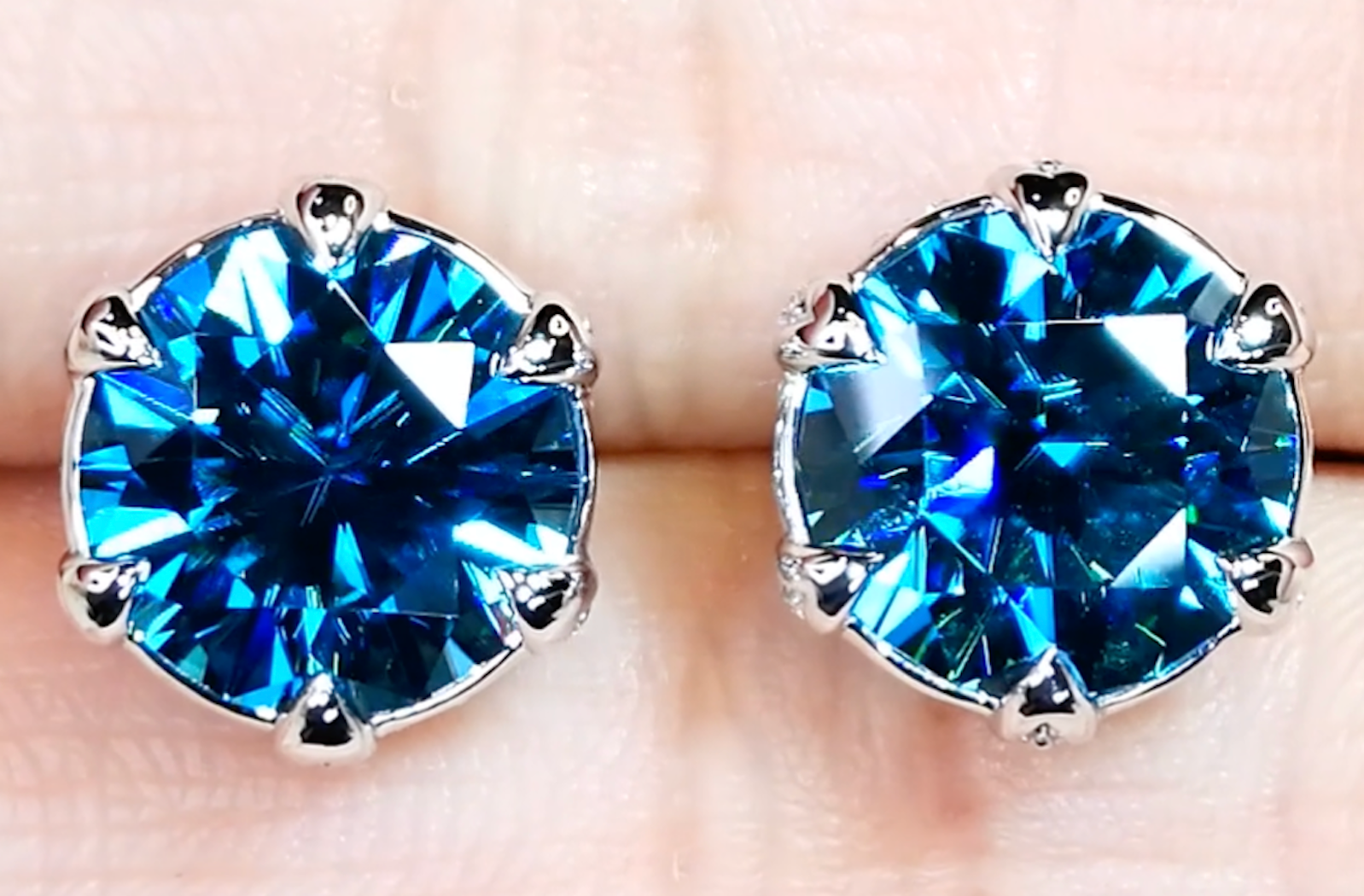 13.28ct Blue Zircon Earrings with D Flawless Diamonds set in 18K White Gold
