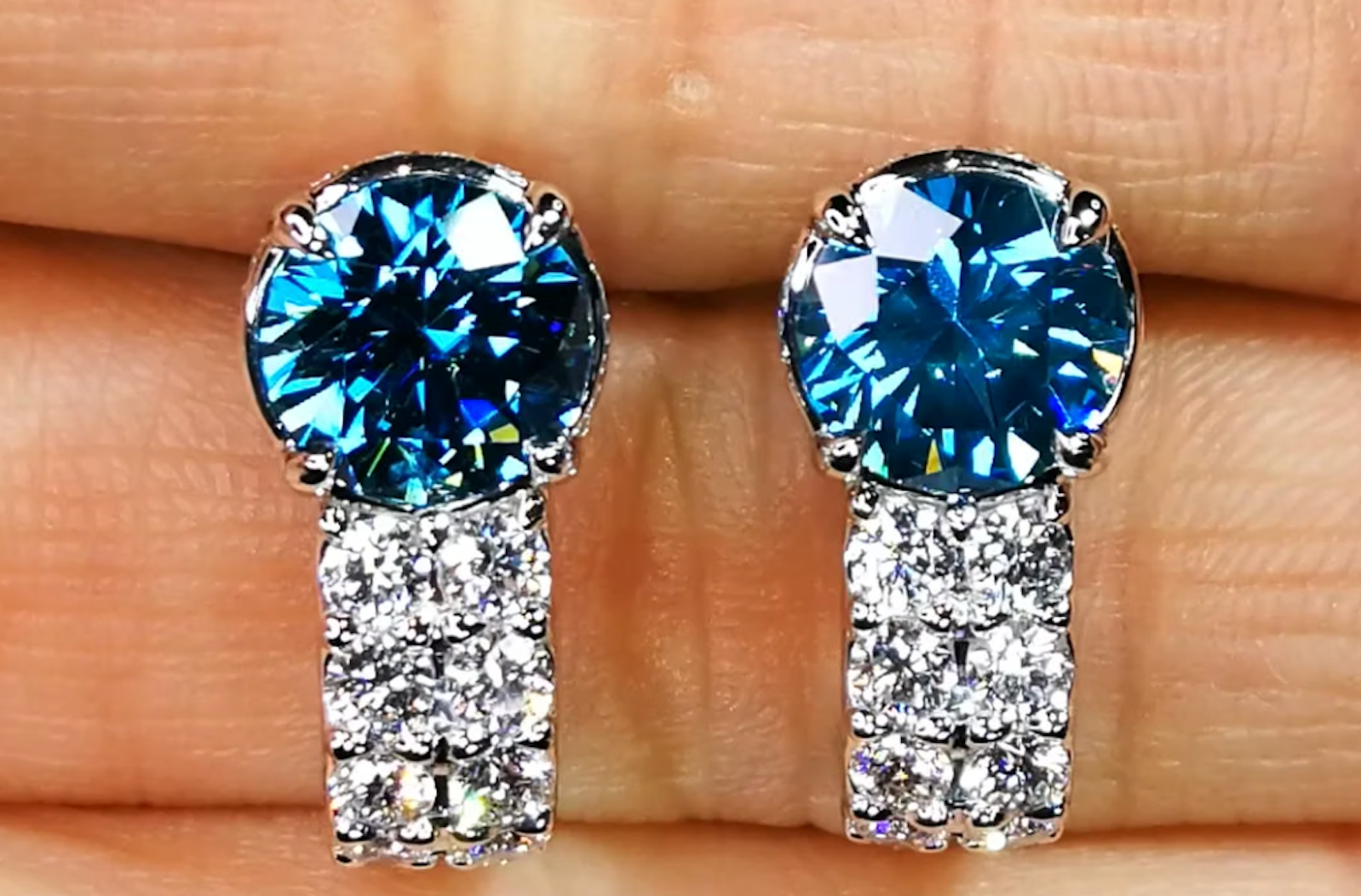 6.56ct Blue Zircon Earrings with D Flawless Diamonds set in 18K White Gold
