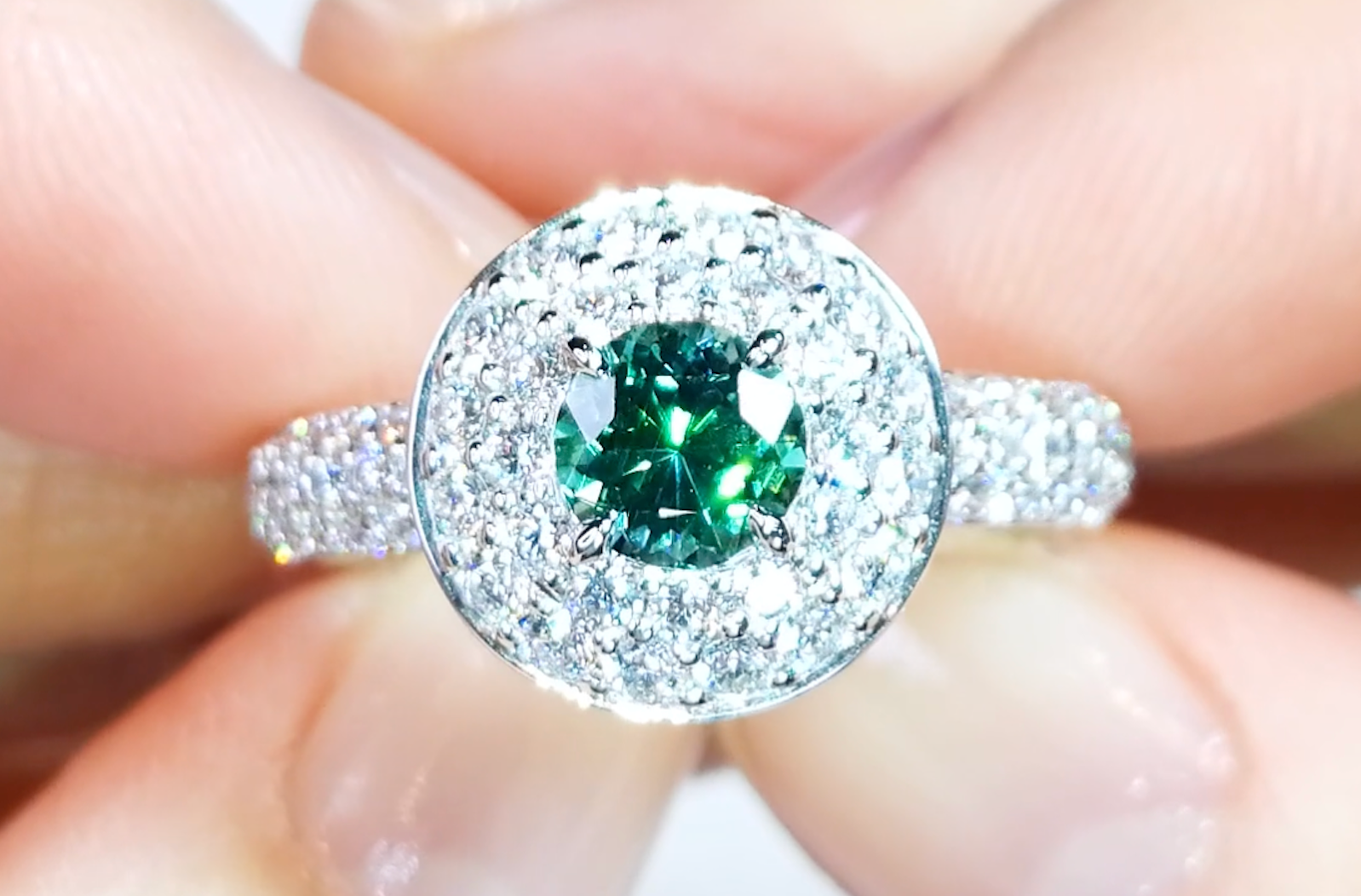 0.68ct Prismatine Ring with D Flawless Diamonds set in 18K White Gold