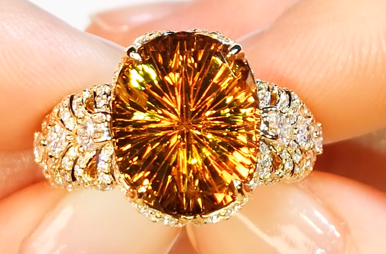 7.22ct Orange Neon Tourmaline Ring with D Flawless Diamonds set in 18K Yellow Gold