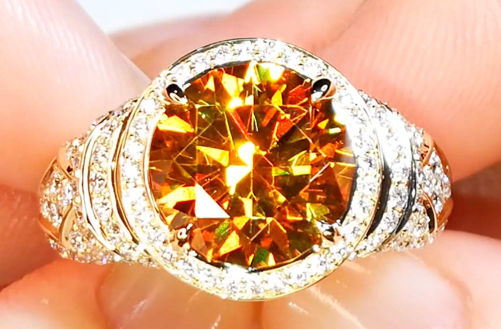 6.78ct Sphalerite Ring with D Flawless Diamonds set in 18K Yellow Gold