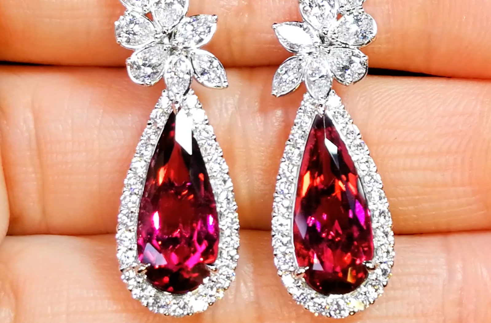 6.23ct Cruzeiro Rubellite Earrings with D Flawless Diamonds set in 18K White Gold