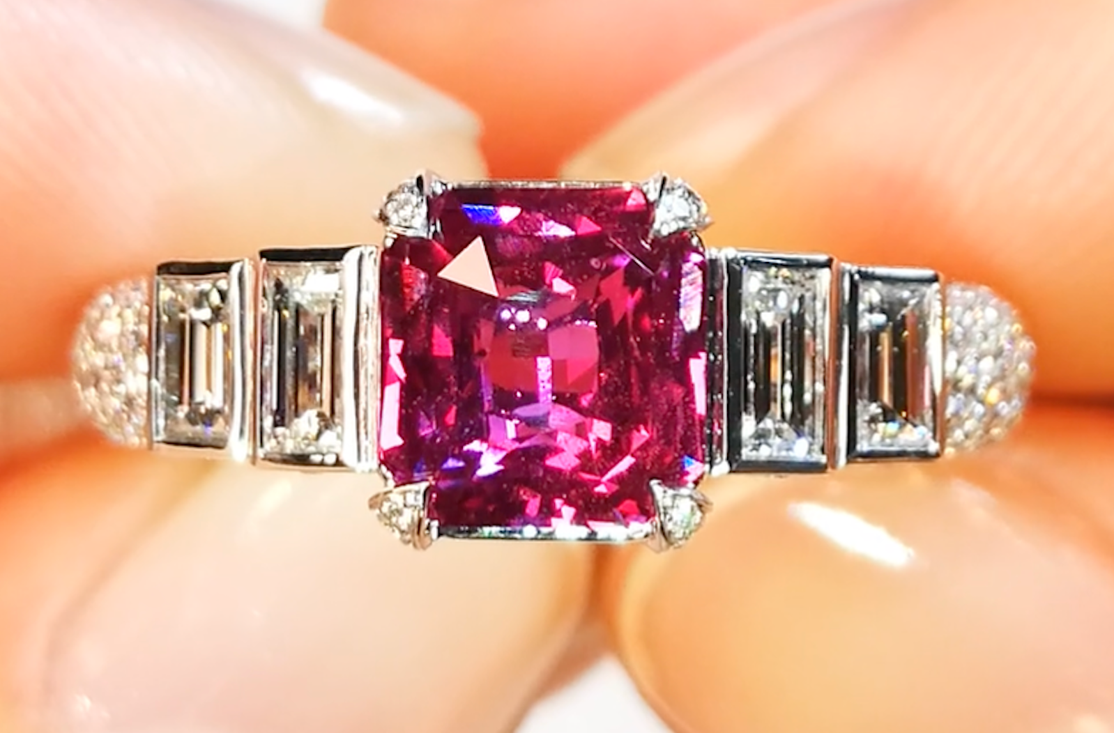 2.22ct Pink Sapphire Ring with D Flawless Diamonds set in 18K White Gold