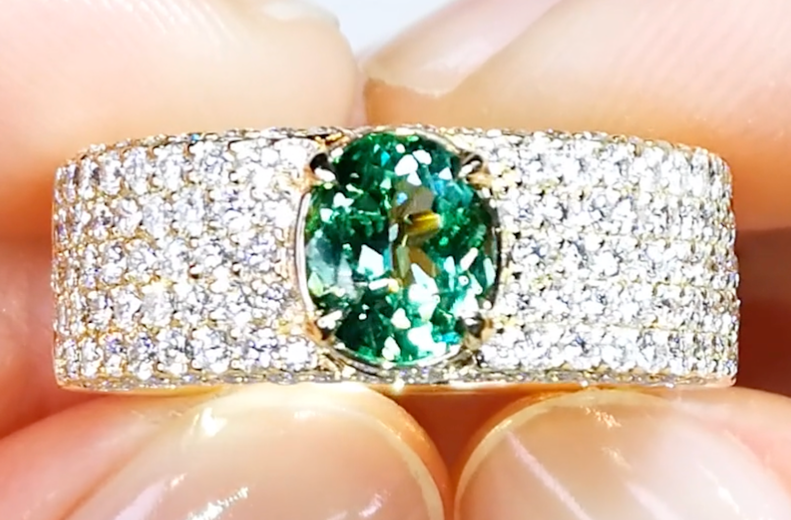1.07ct Prismatine Ring with D Flawless Diamonds set in 18K Yellow Gold