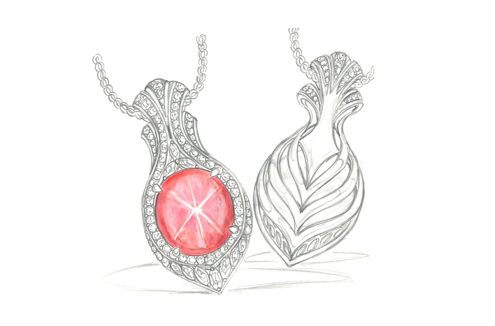 41.12ct Unheated Mogok Burma Star Ruby Necklace with D Flawless Diamonds set in 18K White Gold
