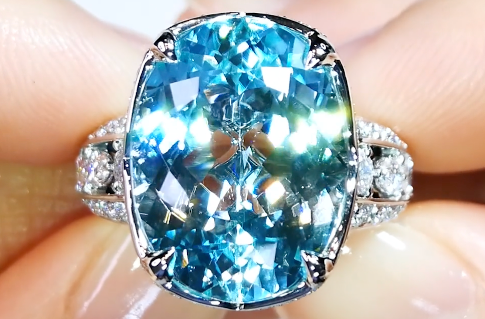 10.73ct Unheated Paraiba Tourmaline Ring with D Flawless Diamonds set in 18K White Gold