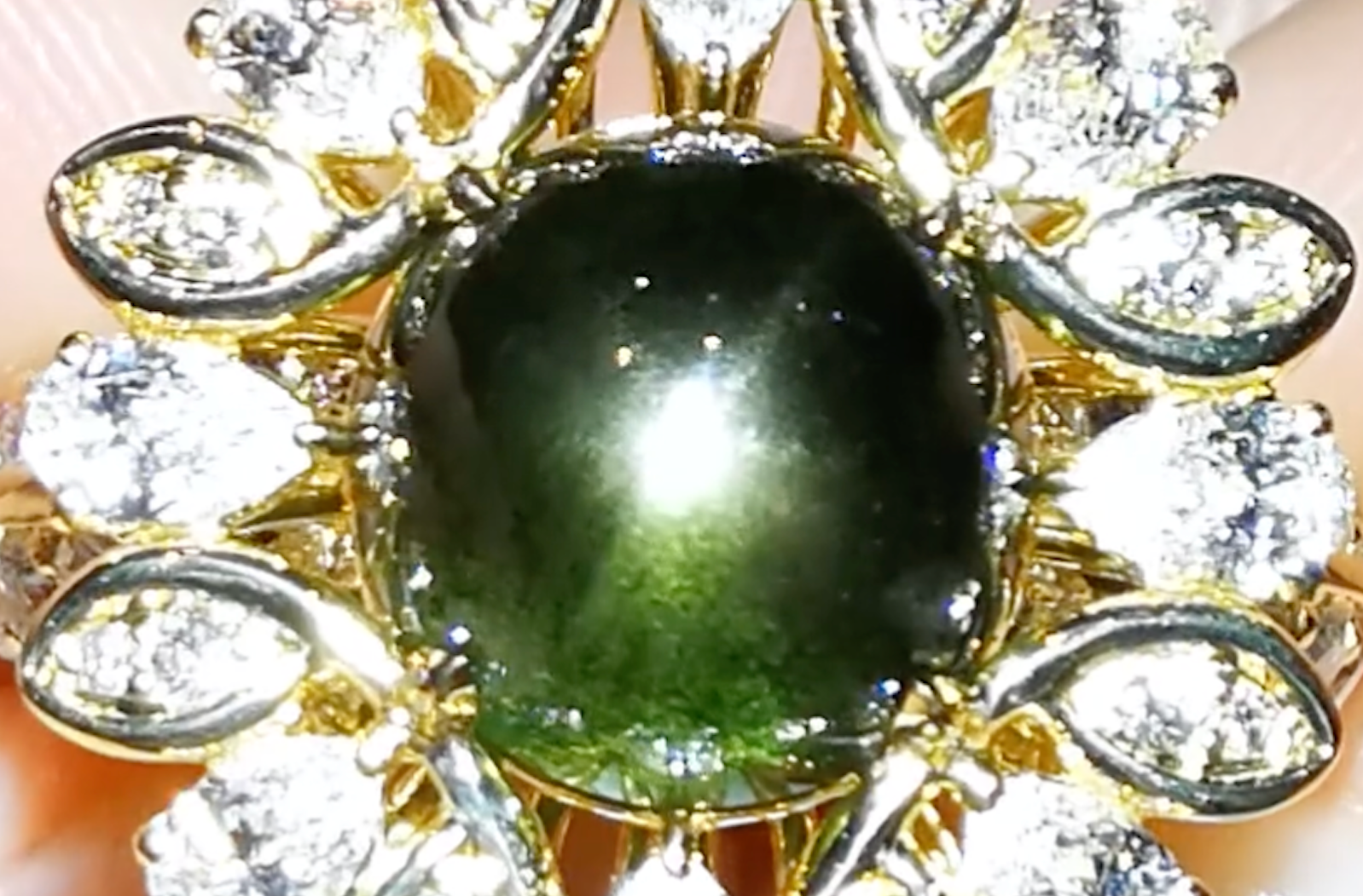8.23ct Record Historical 6 Ray Star Zabargad Peridot Ring with D Flawless Diamonds set in 18K Yellow Gold