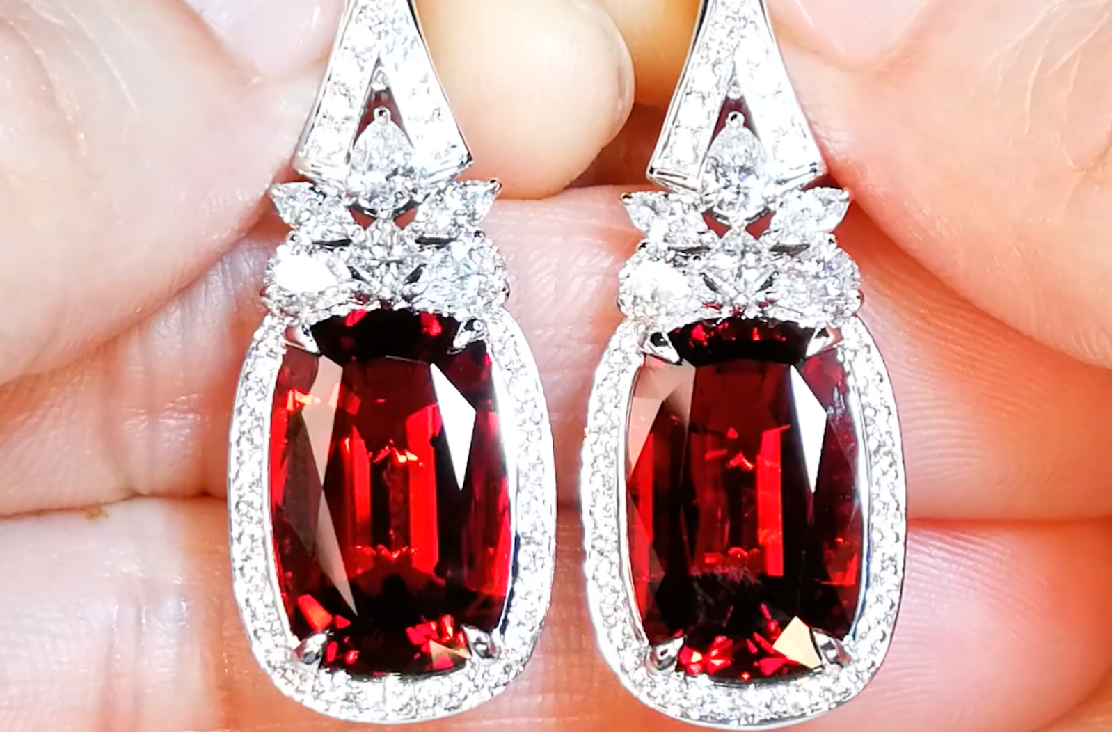 11.09ct Oregon Sunstone Earrings with D Flawless Diamonds set in 18K White Gold