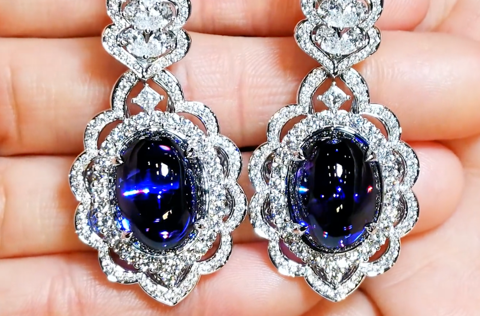 34.34ct Tanzanite Earrings with D Flawless Diamonds set in 18K White Gold
