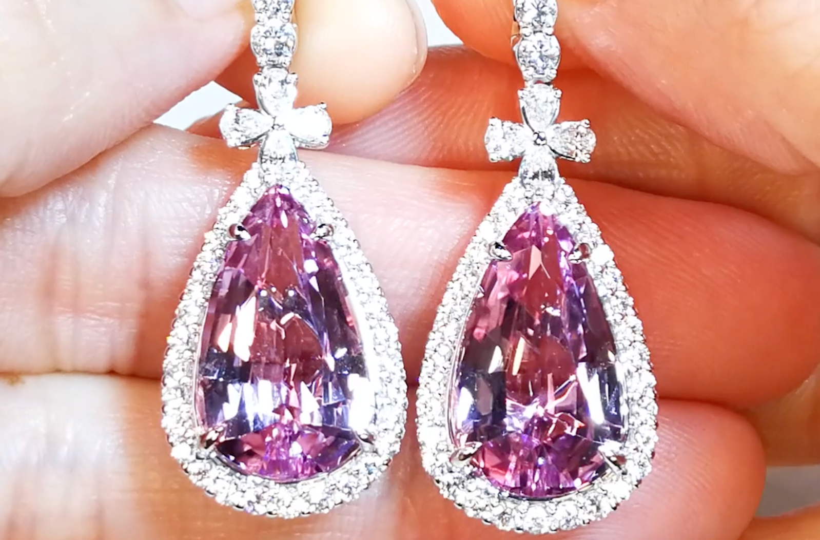 18.02ct Patroke Kunzite Earrings with D Flawless Diamonds set in 18K White Gold