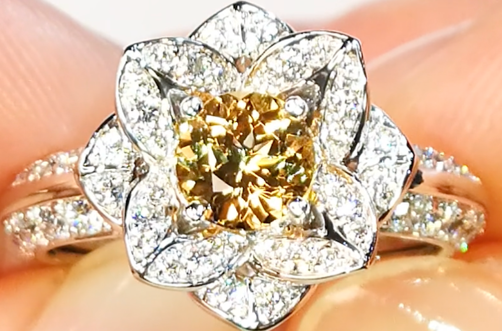 1.01ct Brazilian Imperial Topaz Ring with D Flawless Diamonds set in 18K White Gold