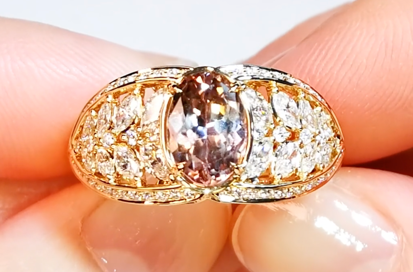 2.00ct Pink Tanzanite Ring with D Flawless Diamonds set in 18K Yellow Gold