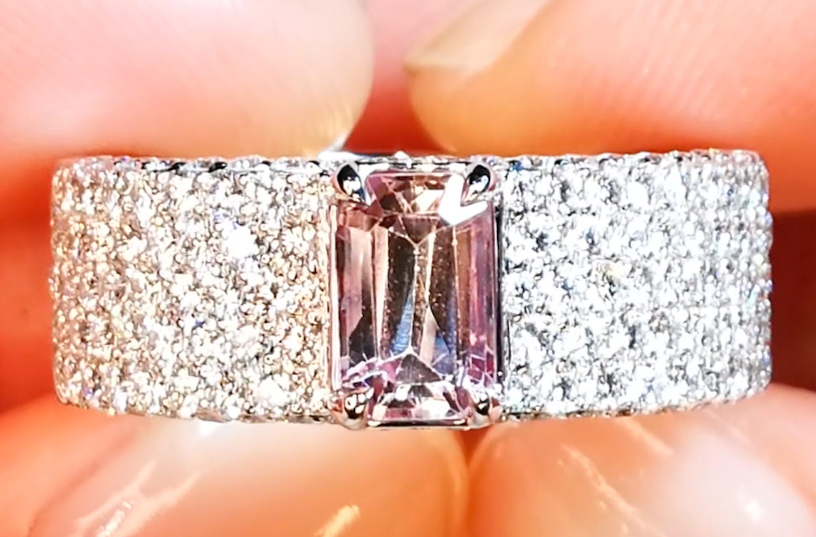 1.02ct Pink Tanzanite Ring with D Flawless Diamonds set in 18K White Gold