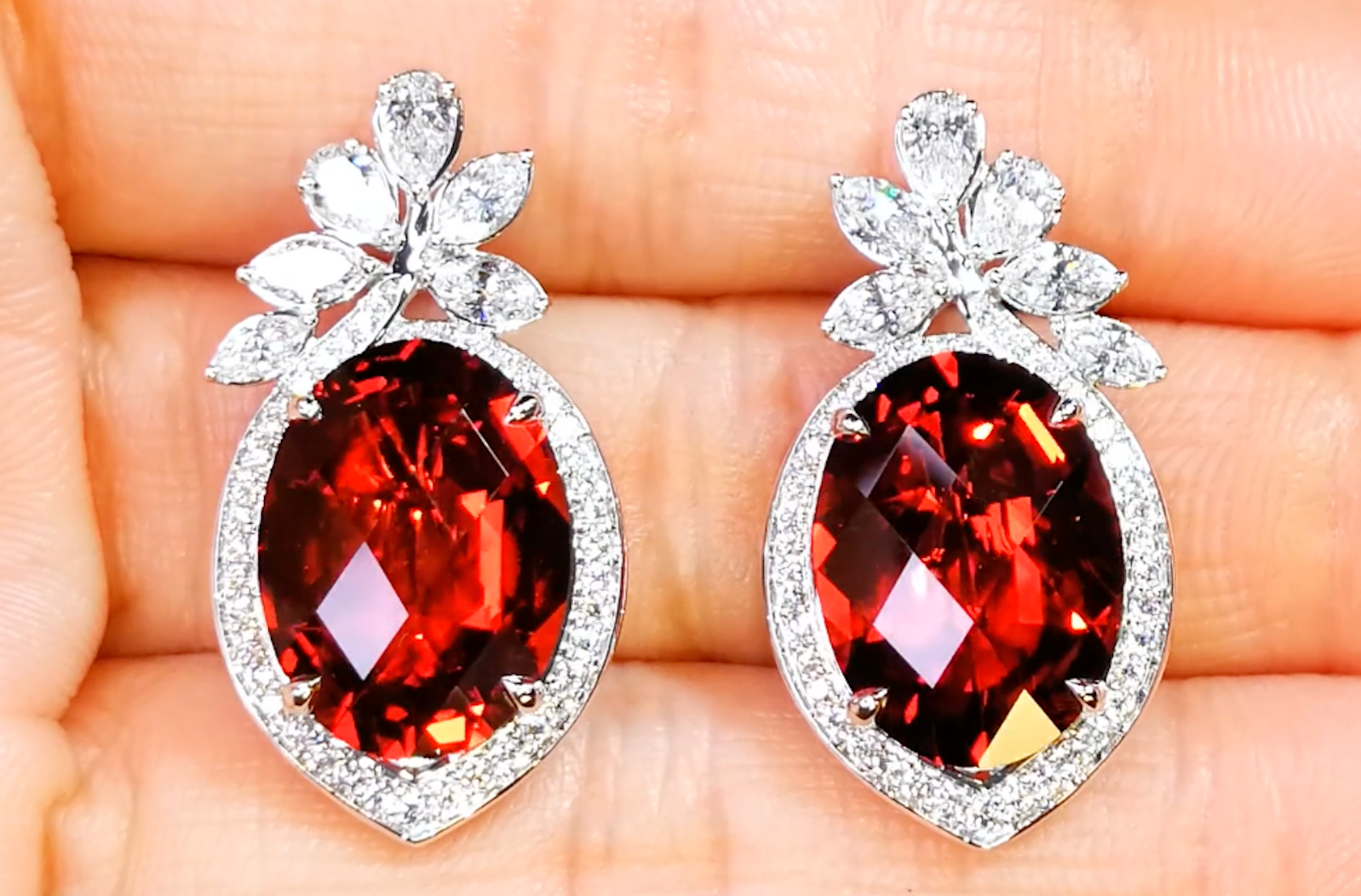 12.34ct Oregon Sunstone Earrings with D Flawless Diamonds set in 18K White Gold