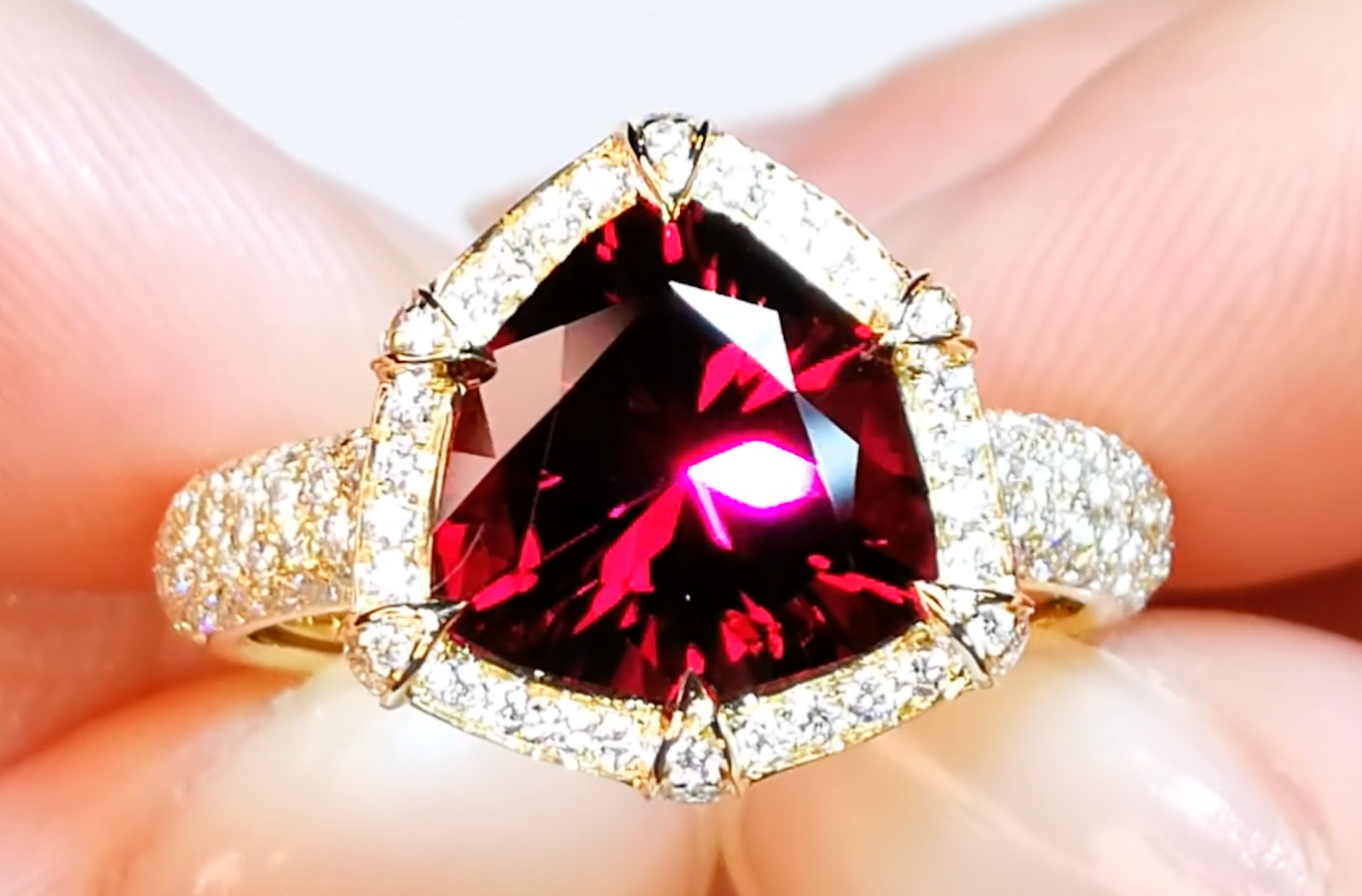 2.91ct Ibadan Rubellite Ring with D Flawless Diamonds set in 18K Yellow Gold