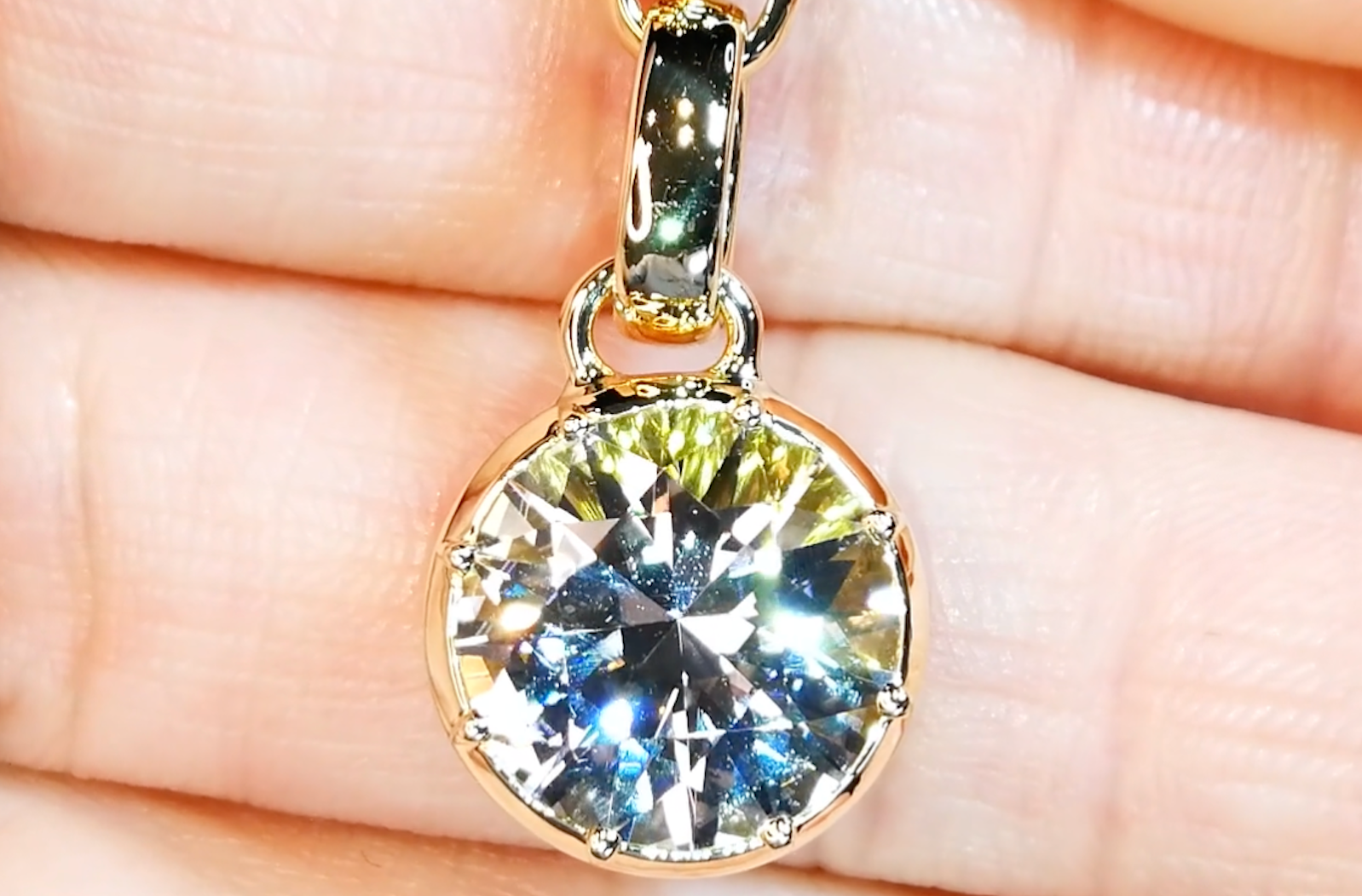 5.82ct Neon Titanium White Tourmaline Pendant with D Flawless Diamonds set in 18K Yellow Gold
