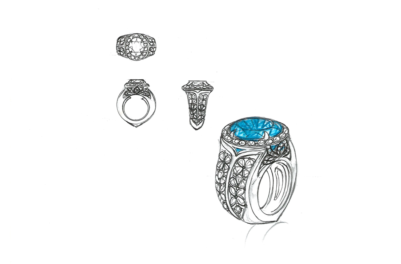 5.96ct 630 Million Year Unheated Metamorphic Blue Sapphir Ring with D Flawless Diamonds set in 18K Yellow Gold
