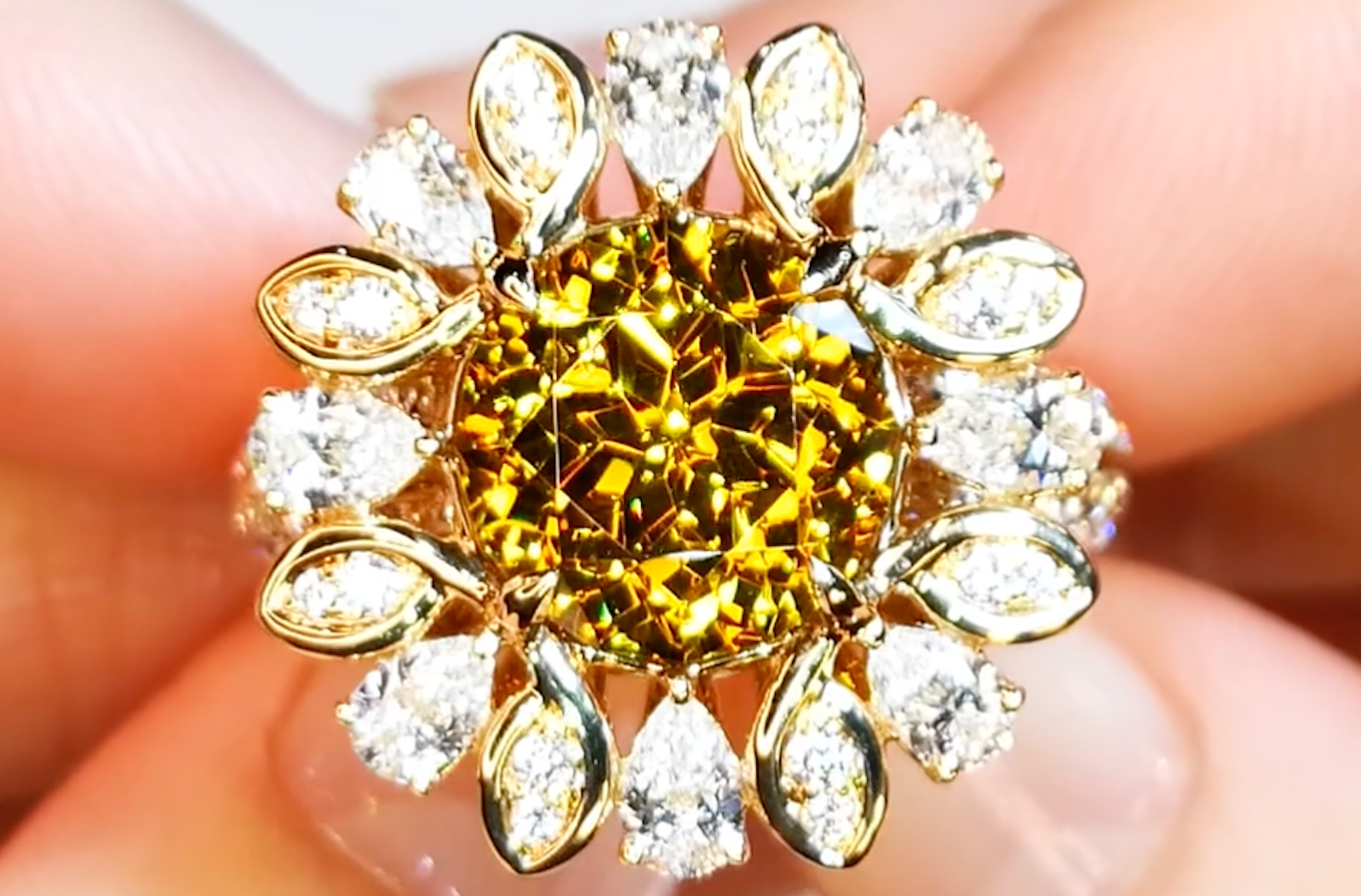 5.79ct Sphalerite Ring with D Flawless Diamonds set in 18K Yellow Gold