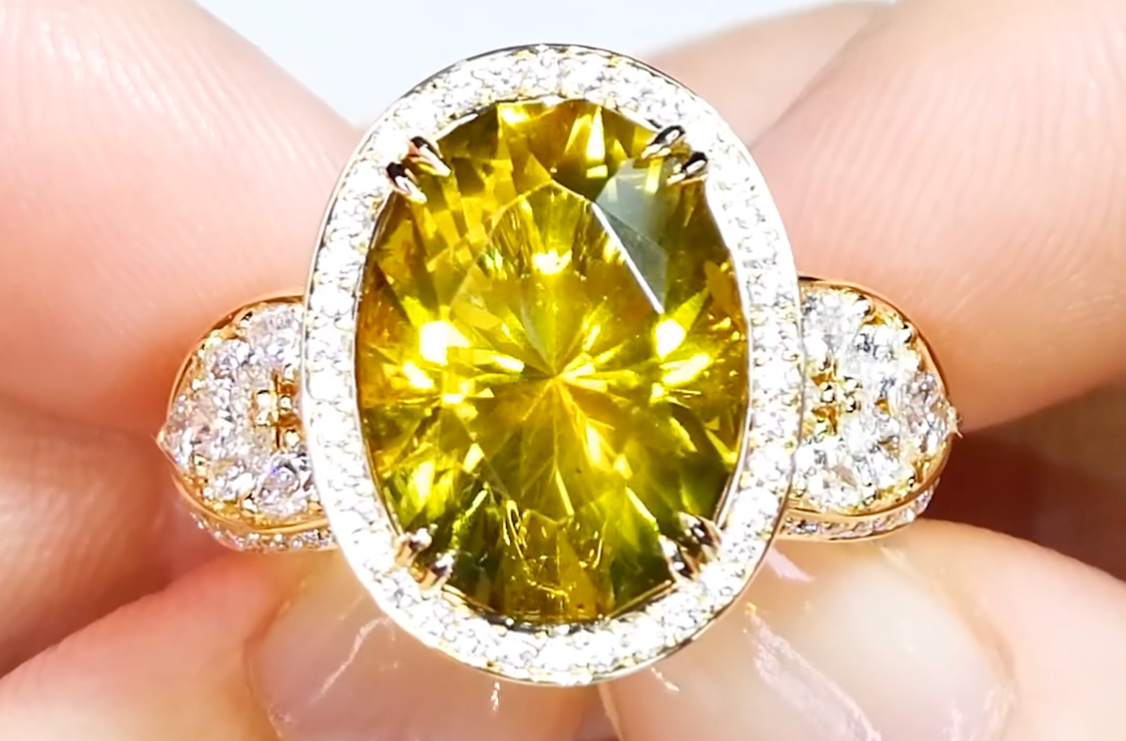 2.64ct Dominican Historic Green Amber Ring with D Flawless Diamonds set in 18K Yellow Gold