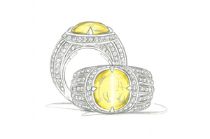 7.67ct Milk & Honey Ceylon Chrysoberyl Cats Eye Ring with D Flawless Diamonds set in 18K Yellow Gold