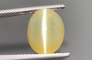 7.67ct Milk & Honey Ceylon Chrysoberyl Cats Eye Ring with D Flawless Diamonds set in 18K Yellow Gold