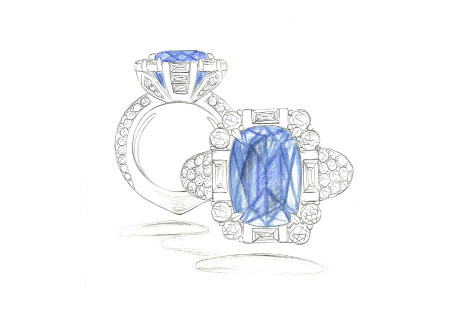5.40ct Unheated Ceylon Cornflower Blue Sapphire Ring with D Flawless Diamonds set in 18K Yellow Gold