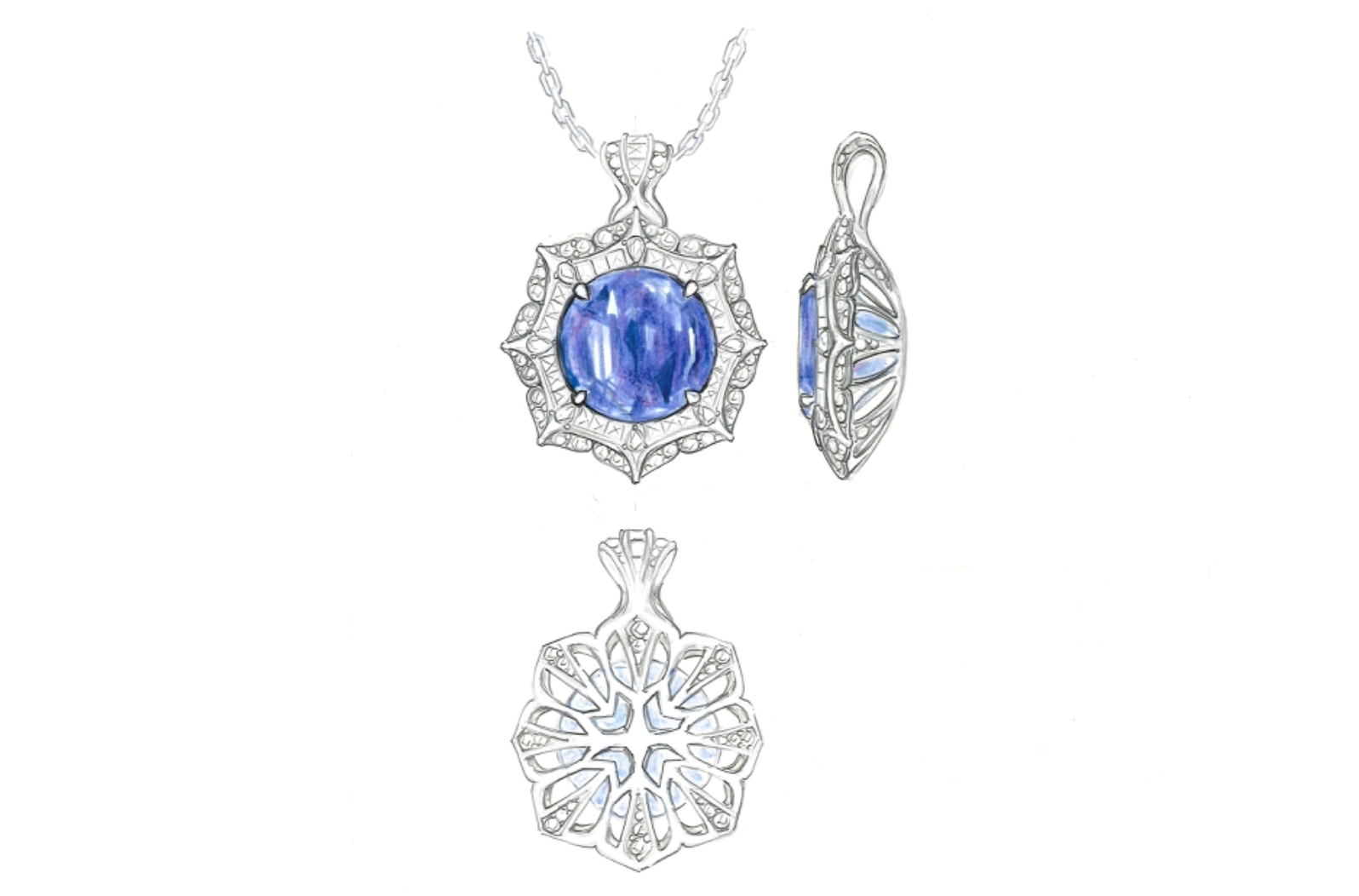 59.13ct Tanzanite Necklace with D Flawless Diamonds set in 18K White Gold