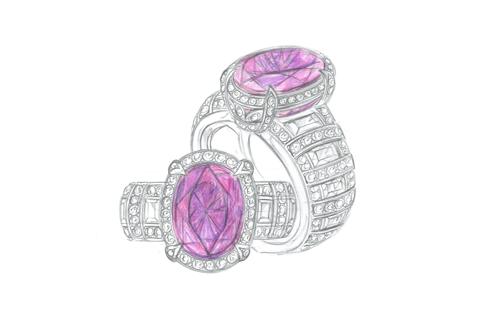 5.03ct Unheated Vivid Ceylon Pink Sapphire Ring with D Flawless Diamonds set in 18K White Gold